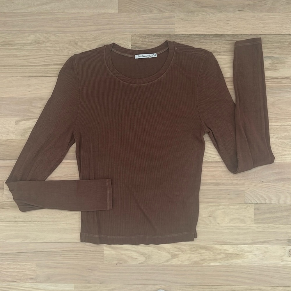 Michael Stars brown ribbed long sleeved t shirt OS